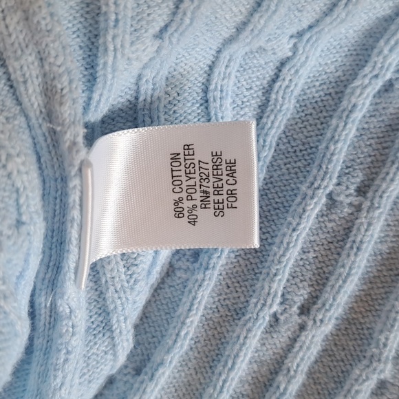 CROFT & BARROW Powder Blue V-Neck Cable Knit Cotton Blend Pullover Sweater - Picture 5 of 7